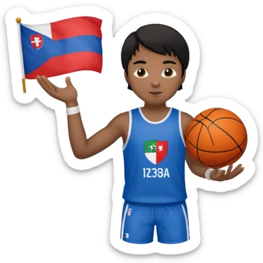 light black skin guy black hair in one hand basketball ball and in other 🇸🇮  sticker