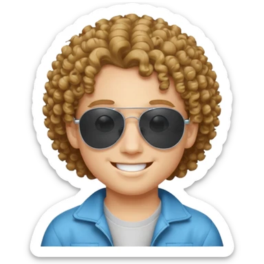 chico con pelo rizado, piel blanca y unas gafas de sol y2k sticker