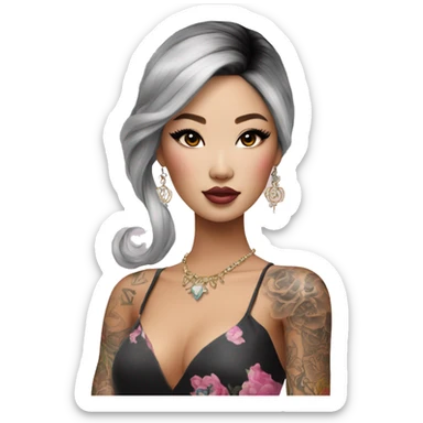 glamorous asian barbie with tattoo sticker