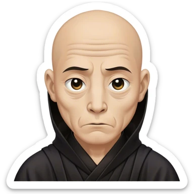 A silent monk with deep wrinkles, his black robe blending into the void, only his solemn eyes visible sticker