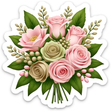 Light pink and khaki green bouquet with beautiful finish sticker