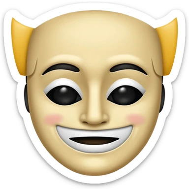 Half and half happy and sad theater face mask in one face mask, split down middle half smile half frown on white theater mask, black mouth black eyes sticker