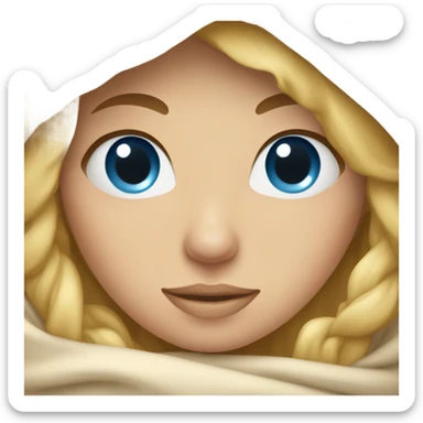Blonde girl with blue eyes wrapped up in a blanket sticker