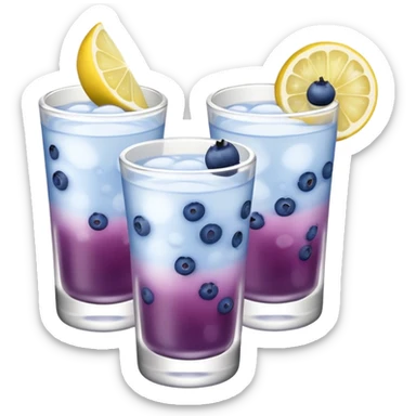 Four, shot glasses with blueberry lemon drop in them  sticker