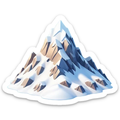 A 3D cartoon snow-covered mountain peak with soft clouds around it, clear blue sky, bright sunlight, smooth textures, Memoji-style rendering. sticker