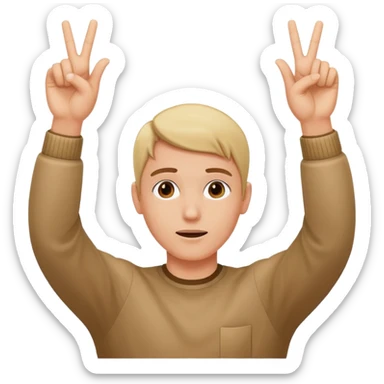 Two fingers on both hands pointing to head sticker