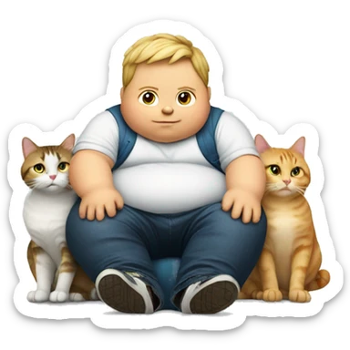 Fat kid sitting on a cat sticker