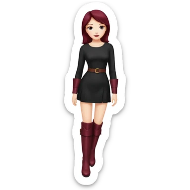 seductive woman with knee high heel burgundy boots sticker