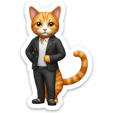 full body orange cat with casual party outfit sticker