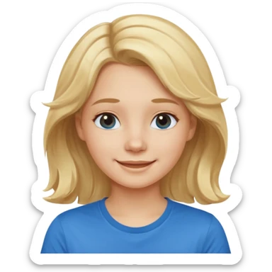 Happy blond girl with light weavy hair with a blue shirt but we can see only her face and neck and the top of the t shirt, no whole body sticker