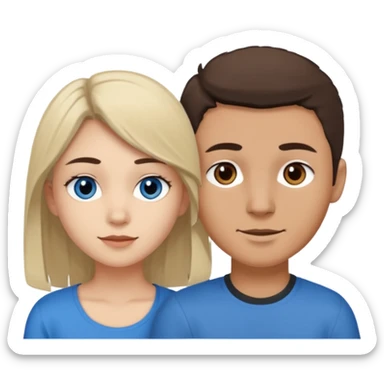 Una pareja heterosexual. La chica de piel blanca pero bronceada (española), pelo al estilo wolfcut castaño oscuro, ojos marrones. El chico de piel blanca, ojos azules y pelo castaño claro, tirando para rubio oscuro. sticker