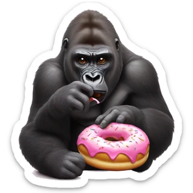 Gorilla eating a donut with pink long nails sticker