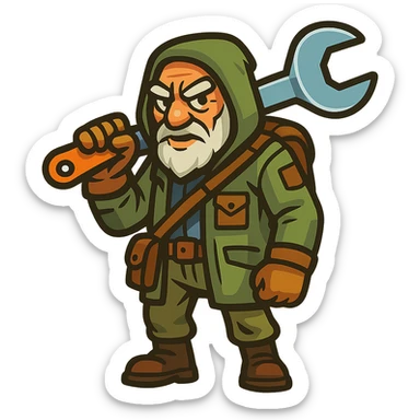 an old charismatic stalker with a big crescent wrench sticker