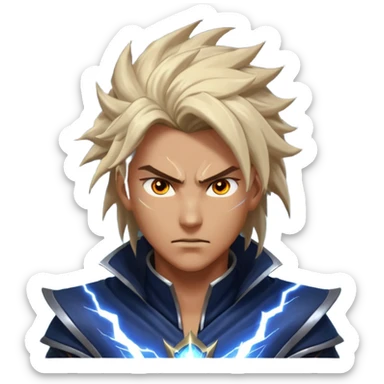 storm rider portrait, head and shoulders only, wind-swept hair, crackling lightning aura, storm clouds swirling behind, intense glowing eyes, epic fantasy vibe, 3D cartoon, mobile game icon style, clean background, no text, no watermark
 sticker