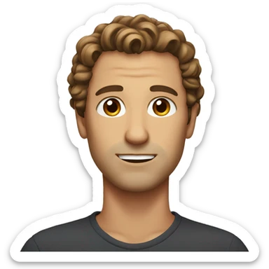 a man with brown eyes and hair, curled cut sticker