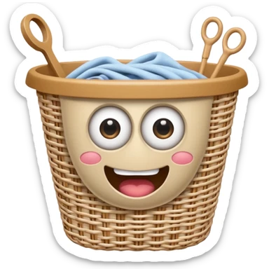Laundry basket with magic wand and eyes and a mouth sticker