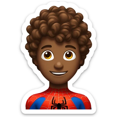 boy with brown curly hair in spider man suit sticker