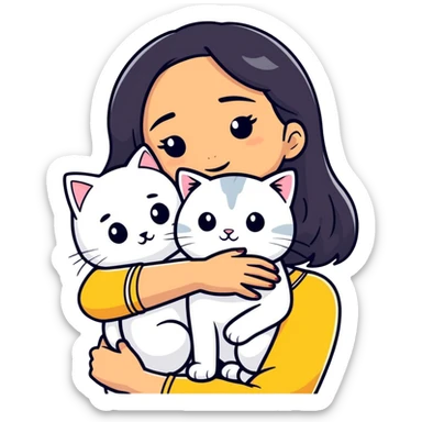 Latina girl hugging white cat sticker