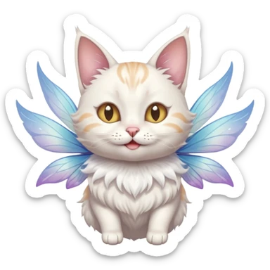 A cat with fairy wings, floating mid-air with a mischievous smirk, portrait, bust up sticker