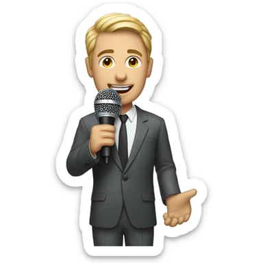 A host is holding a microphone. sticker