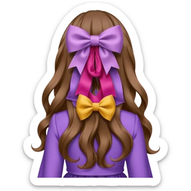 long wavy brown hair from behind with a medium lilac bow sticker