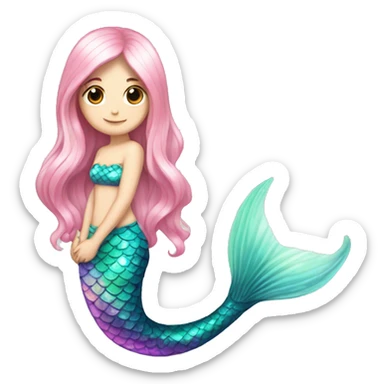 Iridescent mermaid tail full body white girl long hair pink sticker