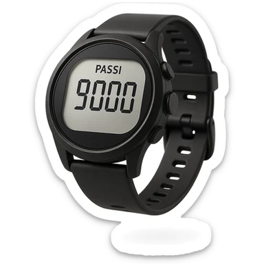 orologio contapassi che segna 9.000 passi sul display in italiano, fluttua in aria, iperrealistica 4k, isolato su sfondo bianco sticker