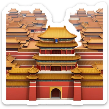 Cinematic Realistic Forbidden City Landmark Emoji, showcasing the imperial palace with iconic red walls and golden roofs rendered with rich textures and regal lighting. sticker