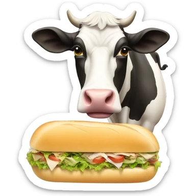 cow with headphnes eating a sub sticker