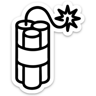 cartoon-style dynamite bomb with a lit fuse, red sticks bundled together, white tape, inspired by the reference image, bold outlines sticker