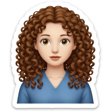 pale woman with one meter long brown curly hair, middle part sticker