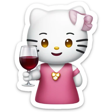 Hello Kitty drinking red wine sticker