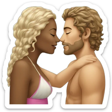 at the beach young metis Man and white woman kiss love sticker