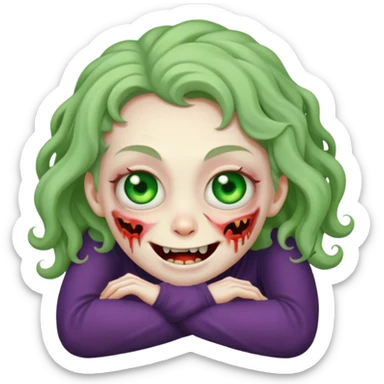 A cute, cheerful zombie is curled up in laughter sticker