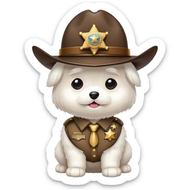 Maltese wearing a sheriff uniform sticker