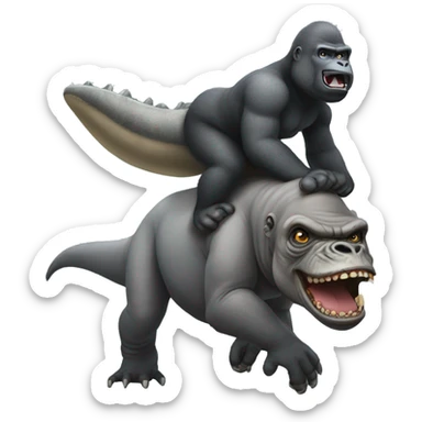 Silverback gorilla riding a t-Rex  sticker