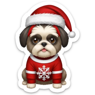 BLACK SILVER SHIH TZU WITH CHRISTMAS SWEATER AND HAT sticker