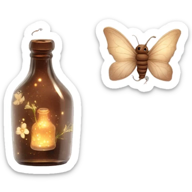 Brown magic fairy light sparkling old Antique bottle with poison and with herbal and flowers sticker