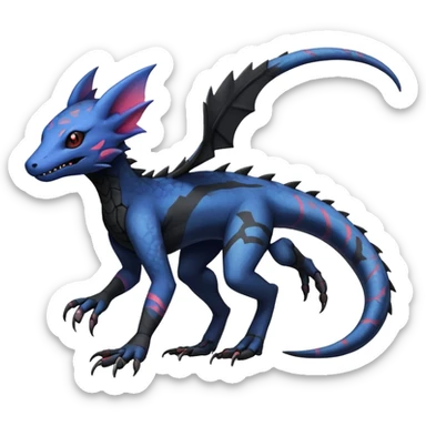 Rare realistic exotic edgy spooky gothic gloomy cool badass epic pretty beautiful handsome gorgeous aesthetic colorful vibrant Vernid-Trico-species-Fakemon-Salandit-hybrid-creature by LiLaiRa, 4 legs, 1 tail, random markings, (full body) sticker