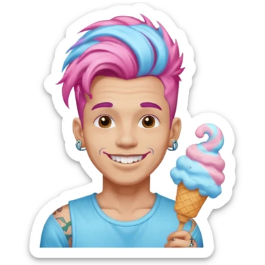 happy colorful haired man made out of cotton candy with braces and tattoos and just face not holting anything sticker