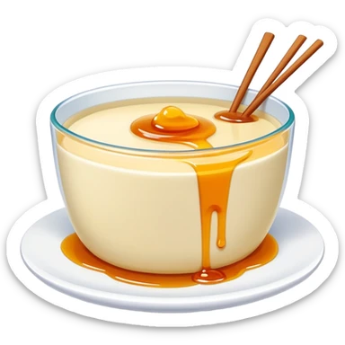 Chinese sweet Douhua tofu pudding with syrup and toppings, simplified emoji style with bold outlines and bright colors, cartoon style soft dessert sticker