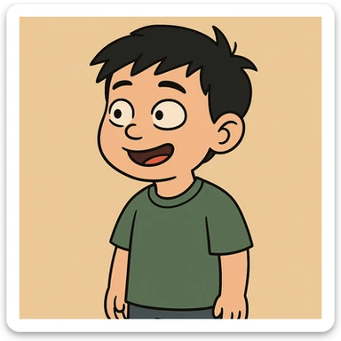 Chinese boy black hair Green t-shirts sticker