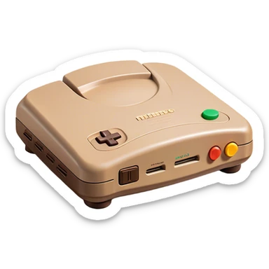 Clash of Clans aesthetic: Cinematic Playful Nintendo 64 Console Portrait Emoji, rendered in a 3D vector-style similar to standard emojis with minimal shading and bold, simplified shapes. A compact, distinct form with signature details, softly glowing with a nostalgic gaming charm. Simplified yet unmistakably iconic, highly detailed and consistent, glowing with a soft radiance and high shine. Stylized with a touch of retro gaming magic and a soft glowing outline, capturing the essence of a beloved gaming relic with a friendly, playful manner! sticker