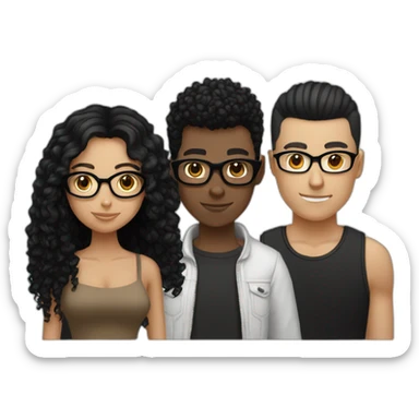 tan girl curly black hair black glasses, white guy brown buzzcut, white emo girl black straight hair sticker
