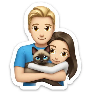 Siamese cat Hug a white boy who has long brown hair and blue eyes sticker