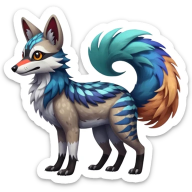 Colorful Silvally-Coywolf-Dingo-Aardwolf-Nargacuga-Trico-Genet-fusion-animal-hybrid-creature, full body sticker
