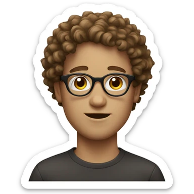 White boy, with brown curly hair, and big thin round glasses sticker