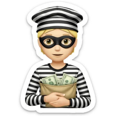 Make a yellow person with eye mask and black and white shirt and bag of money in his hand and a robber hat on sticker