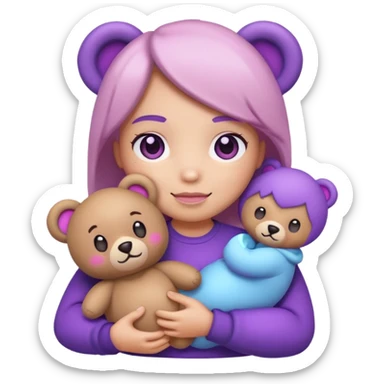 blushing emoji holding bear plushie but it’s purple tinted sticker
