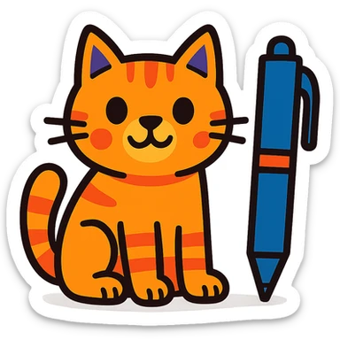 a cat sitting next to a pen, friendly and approachable, vibrant toon style sticker